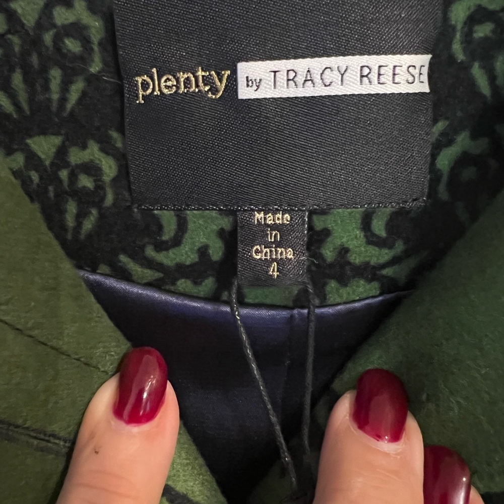Plenty by Tracy Reese NWT size 4 button up Jacket. Green with navy blue lining - Picture 5 of 14